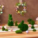 9pcs Easter Moss Bunny Decorations for Home, Includes 6 Green Faux Moss Bunnies and 3 Green Faux Moss Stones for Easter Mantel Table Decorations, Flocked Bunny Figurines for Spring Decor