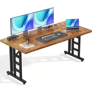OffiGo 71 Inch Executive Computer Desk with Outlets, Rustic Brown
Office Table with 3-Piece Thick Board, Outlets And 2 Cable Holes For Home Office, Computer Workstation