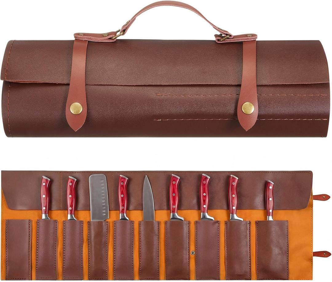 11 Slots Leather Chef Knife Roll Portable Chef Knife Case Sheath Holder Wrap Cooks & Culinary Tools Carrying Storage
