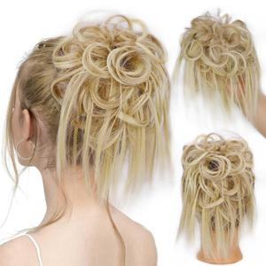 Lativ Messy Bun Hair Scrunchie Tousled Updo Hair Extensions With Elastic Rubber Band Hair Bun Curly Wavy Hair Piece Synthetic Chignon for Women Girls(Light Ash Blonde)