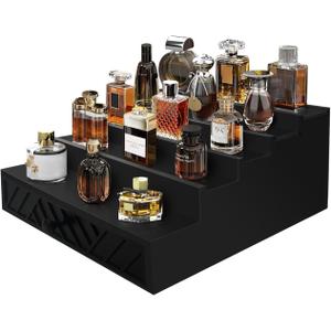 Cologne Organizer for Men,5 Tier Wood Cologne Stand with Drawer and Hidden Compartment,Used to Storage or Display Watch,Jewelry,Perfume Organizer for Men