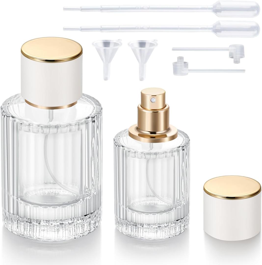 2 Pack 30ml 50ml Empty Perfume Spray Bottles, Refillable Fine Mist Atomizer Portable Travel Cologne Atomizers Fragrance Containers Sprayer for Perfume(50ML White cap and 30ML White cap)