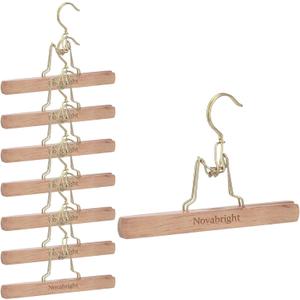 Novabright 8 Pcs Cedar Pant Hangers with Brass Plated Metal Locking Space-Saving Cedar Wood Clothes Hangers for Trousers Skirts Jeans Suits Slip-Resistant Notches Wrinkle-Free Storage (Wood)