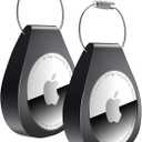 2 Pack AirTag Holders with Keychain - Secure Airtag Lock Case with Wire Cable Compatible with Apple AirTags for Keys, Luggage, Dog Collar, Backpack & More (Black)