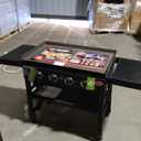 Char-Griller Flat Iron 4-Burner Propane Gas Flat-Top Griddle with Steel Griddle Top, Wind Guards and Instant-Ignition, 775 Cooking Square Inches in Black, Model E8936