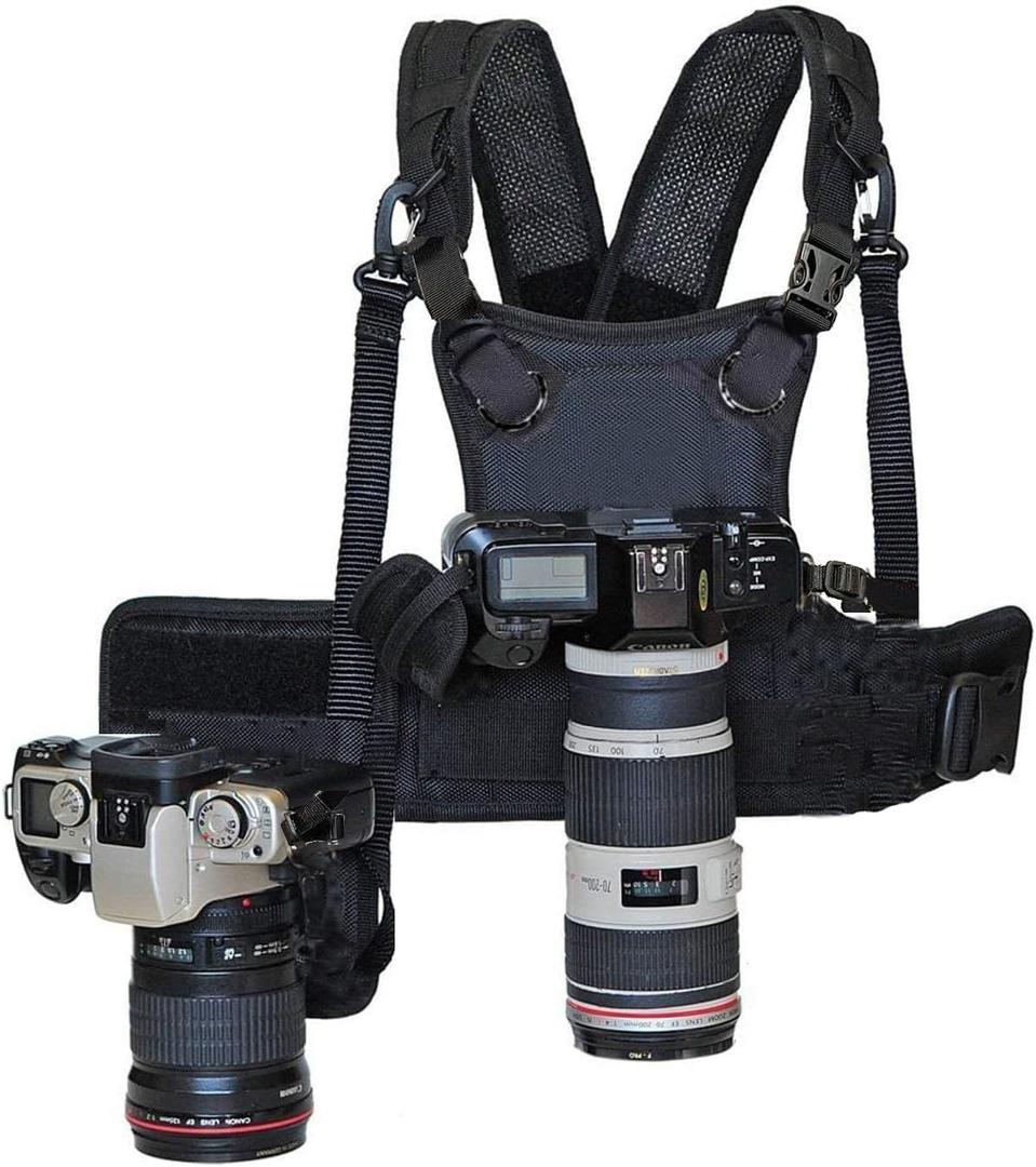 Nicama AH2 Dual Shoulder Camera Harness for 2 Cameras, Carrier Chest Vest with 38mm Square Arca Type QR Camera Mount Plate for Canon Nikon Sony Panasonic Olympus DSLR HiKing Climbing Wedding Travel