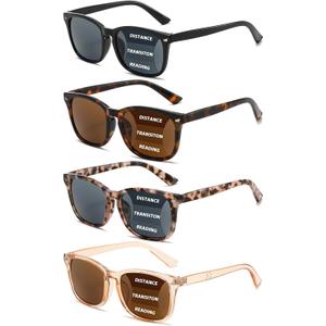 4 Pack Progressive Reading Sunglasses for Women Men, No Line Square Multifocal Sun Readers UV400 Protection
