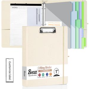 3 Ring Binder with Clipboard,1 Inch Binders with Notepad&5 Dividers with Pockets, Labels,PU Clipboards for School Office(Beige,Letter Size)