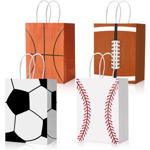 Leezmark 28 Pcs Sports Party Favor Bags - Sports Theme Paper Gift Bags with Handles for Basketball Soccer Baseball Football, Kids Sports Birthday Party Decorations & Goodie Bags