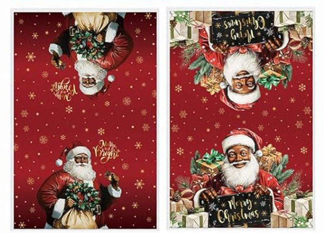 Honoson 2 Pcs Christmas Black Santa Claus  Kitchen Towels African American Christmas Decor Black Santa Claus Xmas Farmhouse Gifts