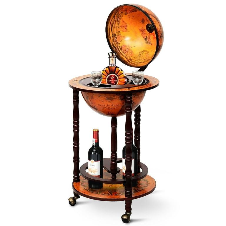 17.5'' Wood Globe Wine Bar Stand 16th Century Italian Rack Liquor Bottle Shelf