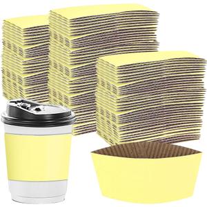 Disposable Coffee Cup Sleeves Corrugated Kraft Paper Coffee Cup Sleeves Holder Protective Insulated Heat Espresso ForHot Drinks 8-24oz (Yellow, 200 Pcs)