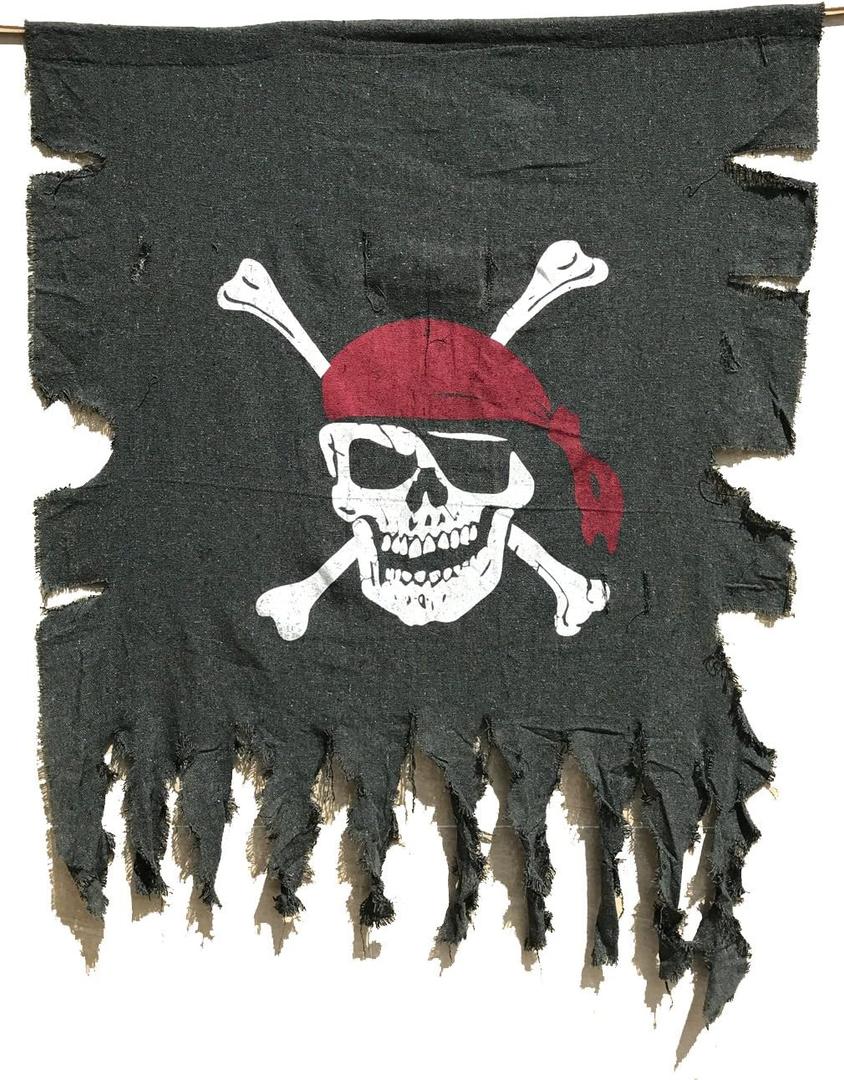 LANGXUN 2pcs Large Size 3ft x 2.5ft Retro and Weathered linen Pirate Flag for Halloween Decorations, Pirate Party, Kids Room Dcor (Black-1pcs)
