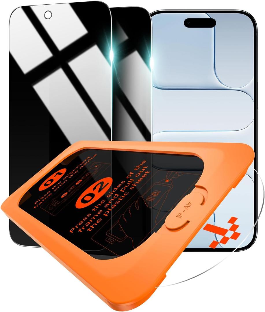 OMOTON Privacy Screen Protector for iPhone Air [Zero Failure Application], Tempered Glass for iPhone 17 Air with 9H+ Hardness & 12FT Military Grade Shatterproof, 100% Anti-Spy, Full Coverage Protection, 2 Pack