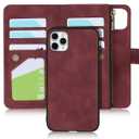 iCoverCase for iPhone 11 Pro Max Wallet Case with Card Holder and Wrist Strap, PU Leather Kickstand Card Slots Zipper Pocket Magnetic [Detachable] Flip Cover Case 6.5 Inch (Claret)
