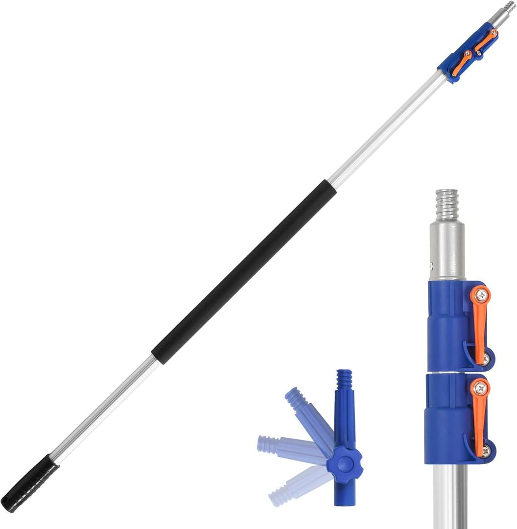 Telescoping Extension Pole, 5-12FT Multi-Purpose Extendable Pole with Universal Twist-on Metal Tip for Hanging Light Bulb Changer, Paint Roller, Duster, Window/Gutter Cleaning