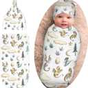 Cute Dragon Print Swaddle Blanket with Beanie Set, Cloud Moon Star Dragons Egg Swaddle Sack Newborn Sleeping Sacks for Girls Boys (One Size)
