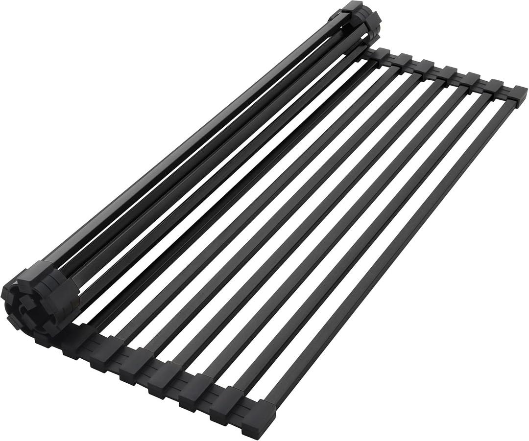 Roll Up Dish Drying Rack 11.42" x 17.72" 15 Tube Kitchen Sink Rack Over the Sink Dish Drying Rack Stainless Steel Dish Rack Heat-Resistant Dish Drainer, Black