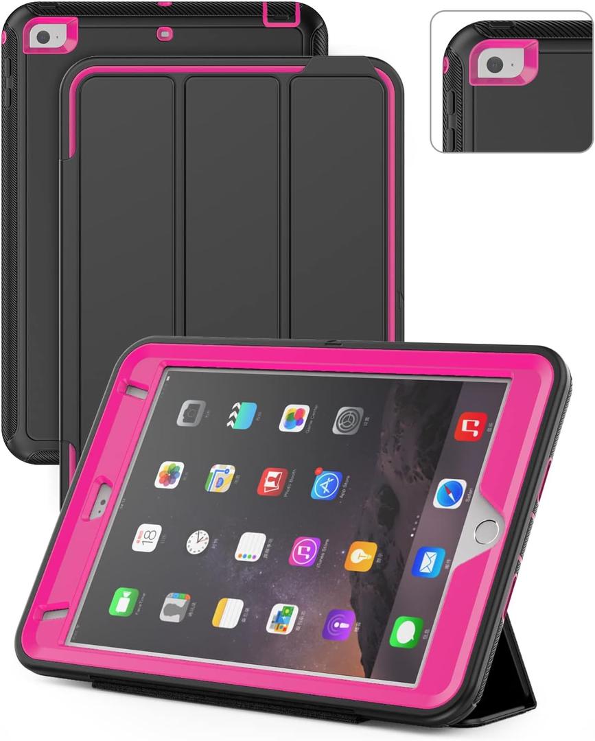 SEYMAC for iPad mini 5 / Mini 4 Case 7.9", Sturdy Heavy Duty Shockproof Protection Folio Stand Case with Smart Cover Auto Sleep/Wake for iPad mini 5th / 4th Generation, Rose