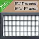 Fits 8x14 and 14x8 Duct Opening | Return Air Floor Grille by Handua | Walkable Vent Cover Grill for Floor | Black | Heavy Duty Fixed Blades | Outer Dimensions: 9.75"W X 17.75"H