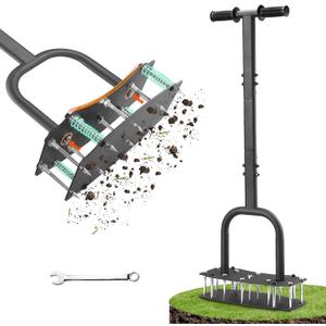 Lawn Aerator Tool for Clay Soil - Kick to Unclog & Bolt-On Base Never Breaks - 11 Heavy Duty 3.5 Spikes for Deeper Penetration - Pre Assembled 12.2x6 Plate