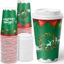 JOYEUX Christmas Disposable Coffee Cups with Lids 16 oz, To Go Coffee Cups, Holiday Paper Cups for Hot Cocoa, Hot Chocolate, Drinks Supplies, Xmas Dinner Party - 40 Pack