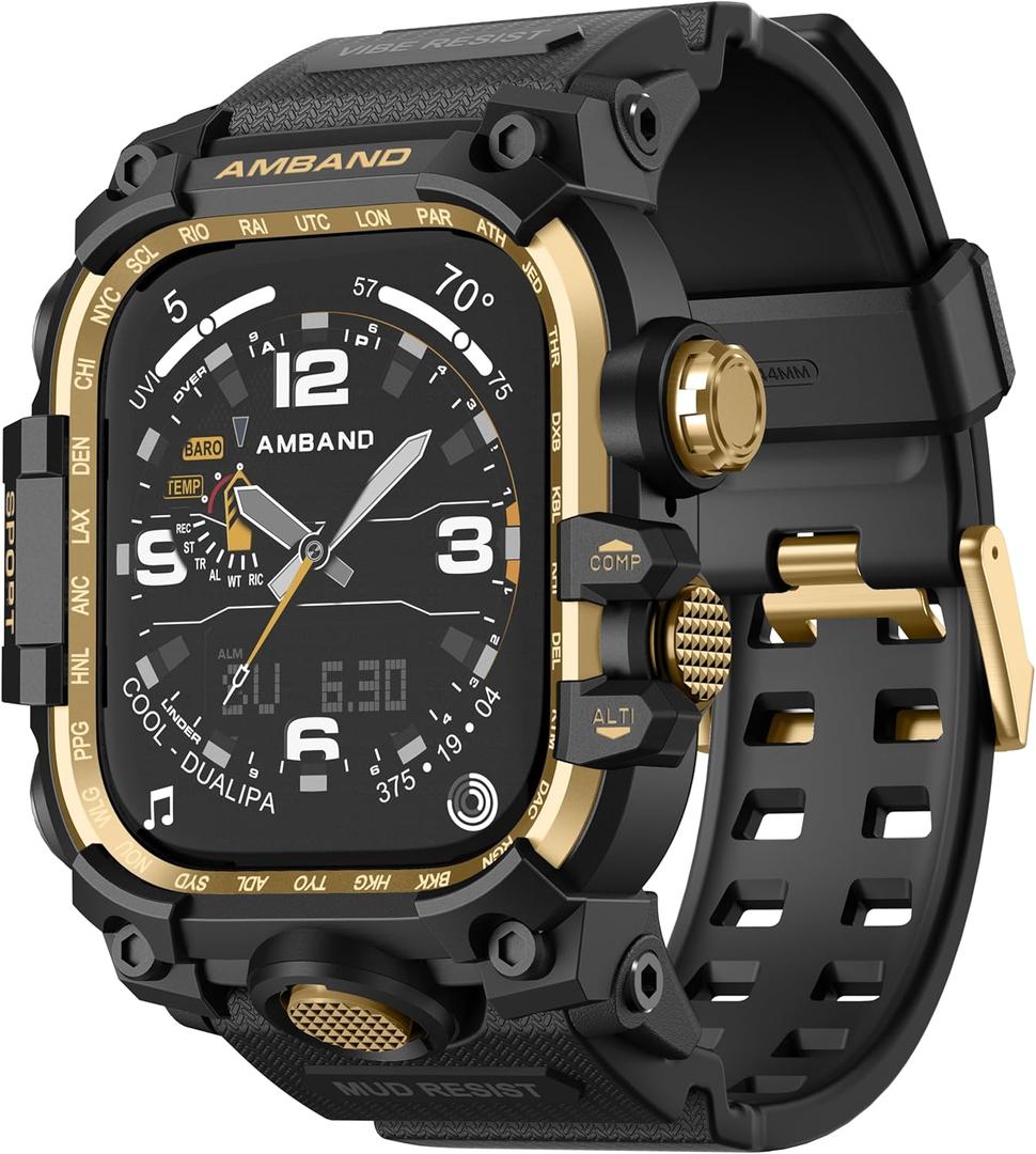 amBand for Apple Watch SE 2nd/SE/6/5/4 44mm Bands Case, M3 Stylish Wristband Transform iWatch into Rugged High-End Watch Look Ideal Gift for Husband Boyfriend Dad Brother Son - Black Gold