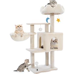 Cat Tree Tower with Metal Frame Hammock, 40'' Cat Trees for Indoor Cats Large Adult, Cat Towers with Scratching Post, Cats Condo Furniture with Cloud Top Perch, Cats Climbing Tower for Kittens(White)