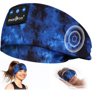MUSICOZY Sleep Headphones Bluetooth 5.4 Headband, Wireless Earphones Sweat Resistant Earbuds with Ultra-Thin HD Stereo Speaker for Workout Running(Tie-dye Blue)