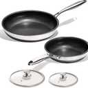 KITEXPERT Non Stick Frying Pans Set - 2 Piece (10, 12") Titanium Ceramic Pan with Lids, Nonstick Skillet Stainless Steel, PFAS PFOA & PTFE Free, Dishwasher & Oven Safe, All Cooktops Compatible (Black)