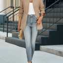Cicy Bell Womens Business Casual Blazer Long Sleeve Open Front Notch Stand Collar Blazer Work Office Jacket Suit (Beige, S)