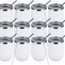 MEWAY 12 OZ/12 Pack Wine Tumbler Glasses with Lid -Double Wall Vacuum Stainless Steel Travel Tumbler Mug,Stemless Insulated Wine Cup for,Coffee,Cocktails,Gifts (White,Set of 12)