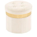 Small Ottoman with Storage, Folding Round Ottoman with Gold Trim, Velvet Storage Stool, Foot Stool with Soft Padded, Foot Rest for Living Room 13“x13”x12.4 (Beige, 1pcs)