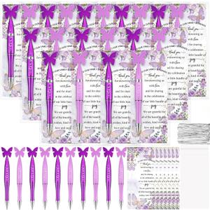 Spakon 60 Set Butterfly Favors for Guest Butterfly Ballpoint Pens Thanks You Cards Gifts Bulk for Souvenirs Prizes Wedding Party Favors(Purple)
