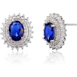 925 Sterling Silver Birthstone Stud Earrings for Women, Hypoallergenic Large Statement 12x15mm Oval CZ Halo Earrings, Princess Diana Inspired, with Gift Box for Mother’s Day Birthday Anniversary
