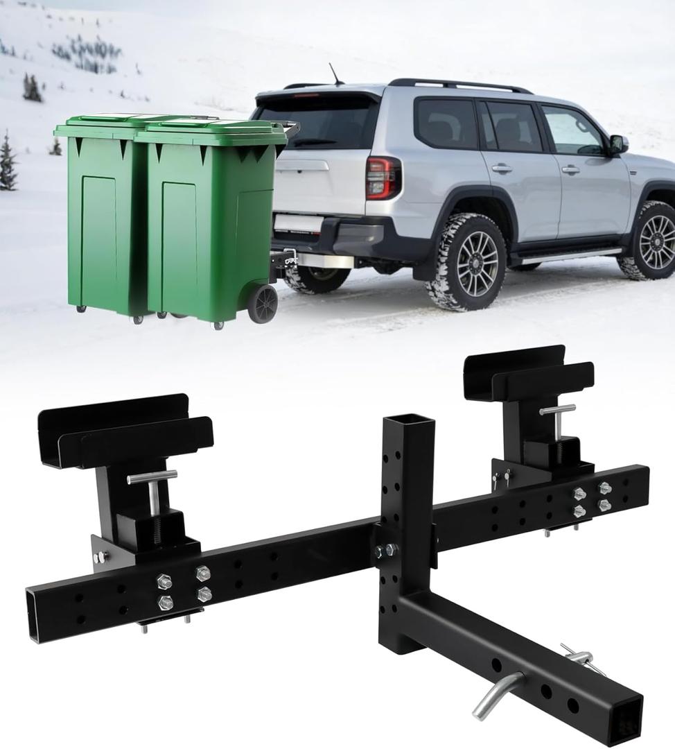 Dual Trash Can Hauler Hitch, Allowing Backing-up Off-Ground, High Capacity Trash Can Hitch for Car Truck/Golf Cart/ATV/UTV with 2" Receiver
