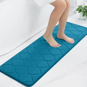 Colorxy Memory Foam Bathroom Rugs, Ultra Soft & Non-Slip Bath Mat, Water Absorbent and Machine Washable Shower Bath Runner Rug for Kitchen Bathroom Floor Carpets, 47''x17'', Peacock Blue