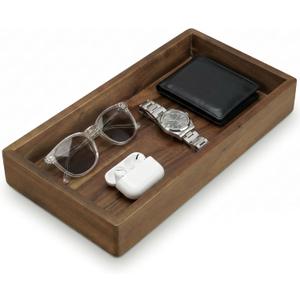 Demigo Acacia Wood Valet Tray & Catchall - Dark Color 12.2" x 6" Organizer for Nightstand, Entryway, Dresser - Holds Keys, Wallet, Phone, Jewelry (Dark Brown)
