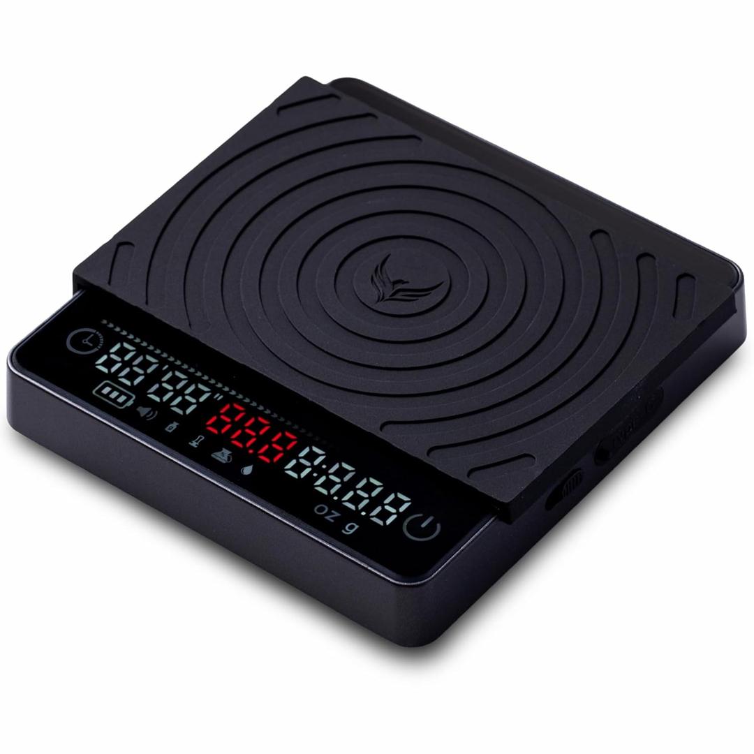 Smart Coffee Scale Easy Use Digital Espresso Scale with Timer, Auto Tare & Flow Rate Indicator Compact Rechargeable Weight Scale for Drip Coffee, Pour Over & Matcha