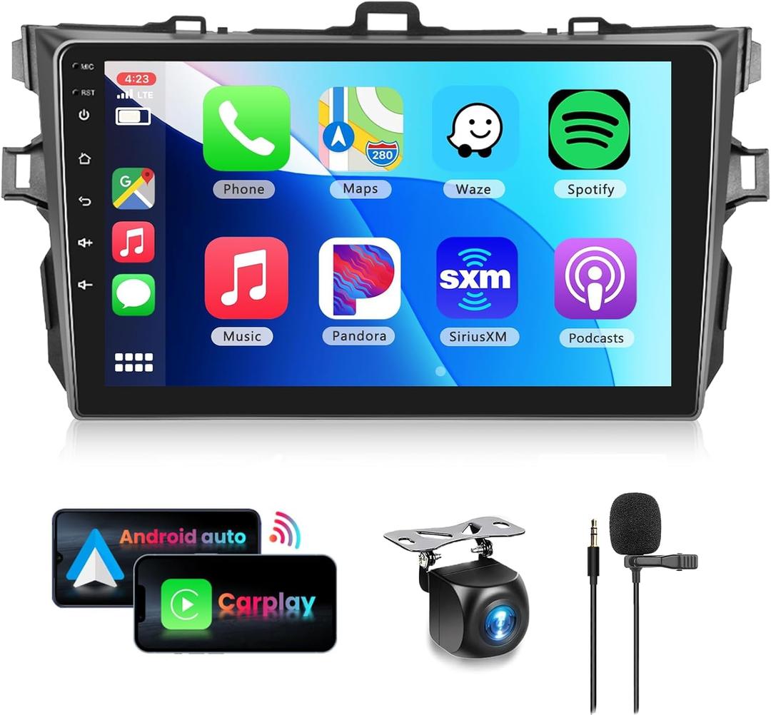 for Toyota Corolla 2009-2013 Android Car Stereo with Wireless Carplay Android Auto, 9 Inch Touch Screen Bluetooth Car Radio Support GPS Navigation WiFi HiFi Audio FM SWC USB Support HD Backup Camera