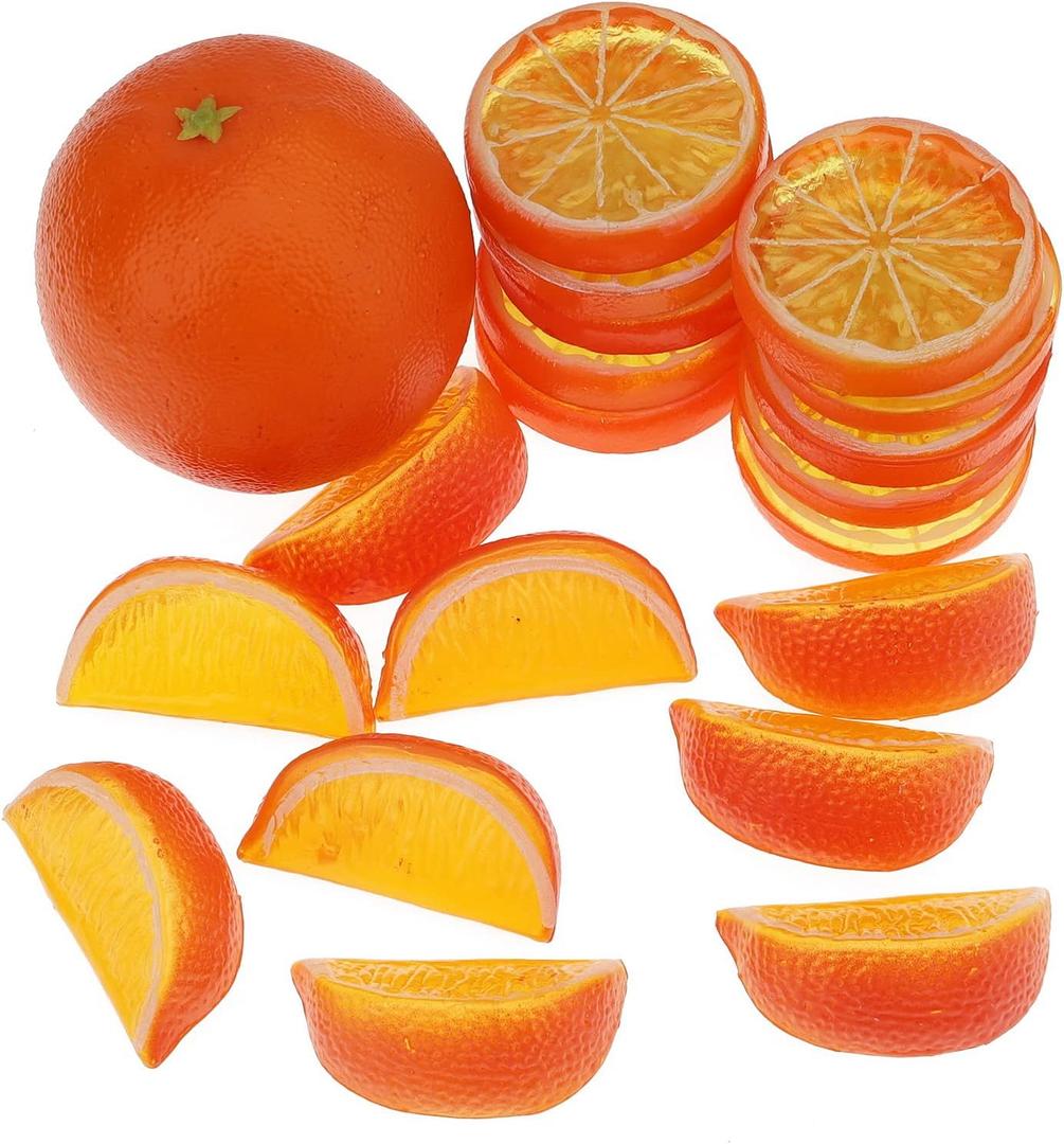 Woration 19 Pcs Artificial Fake Orange & Slices Blocks Set Simulation Fruits Model Realistic Oranges Home Decoration for Party Kitchen Wedding Props Ornament