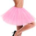 Tutu for Women Adults 5 Layered Tulle Skirt Halloween Tutu Skirts for Women 80S Tutu Adult Tutus Fluffy Skirt Running (One Size, Pink15.7" Length)