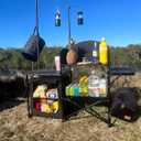 Nice C Camping Kitchen Station, Camping Table, Picnic Table, Portable Grill Table, Folding Cook Table, Upgrade Light Stand and Windshield Station & Organizers, Carry Bag for Beach, Picnic (Black), 56.9"-72" x 15.8" x 27.8"