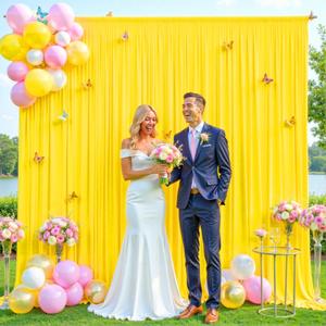 10ft x 10ft Yellow Backdrop Curtain for Parties Yellow Wrinkle Free Backdrop Drapes Panels for Birthday Party Baby Shower Wedding Photo Photography Polyester Fabric Background Decoration