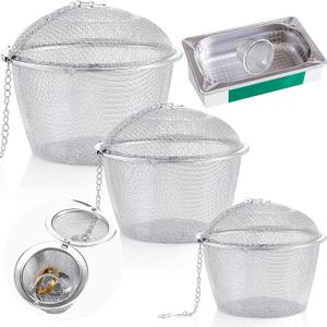 Honeydak 3 Jewelry Cleaner Baskets Jewelry Steam Cleaner Basket Stainless Steel Basket for Small Part and Cleaner Solution with Lock and Hook (1.7,2.5,4.3 Inch)