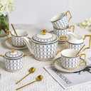 CwlwGO- Bone China Tea Cup Sets,15-Pieces Tea Cup and Saucer Set Service For 4 Whit 28 Ounces Teapot,Sugar Bowl,Creamer Pitcher and Spoons, Tea Gifts Sets For Women Patry.