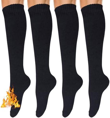 YEJIMONG Warm Thick Knee High Socks for Women, 4 Pairs Cotton Cushioned Long Socks for Running Hiking Skiing Gifts