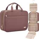 NISHEL Travel Toiletry Bag for women, Portable Hanging Organizer for Full-Sized Shampoo, Conditioner, Brushes Set, Makeup Accessories, Large Size, Rosewood-Pink