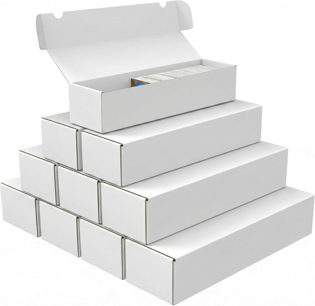 Trading Card Storage Box, 10-Pack 1100 Count White Corrugated Cardboard Bulk Sports Storage Box for TCG/Magic/Mtg Basketball Cards, Collectible Trading Cards