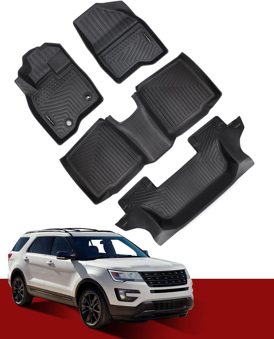 Floor Mats Compatible with Ford Explorer 7 Seat 2015-2019, All Weather Floor Liners Full Set 1th 2nd 3rd, Waterproof Non-Slip TPE Custom Floor Mats Accessories for Car Front and Back